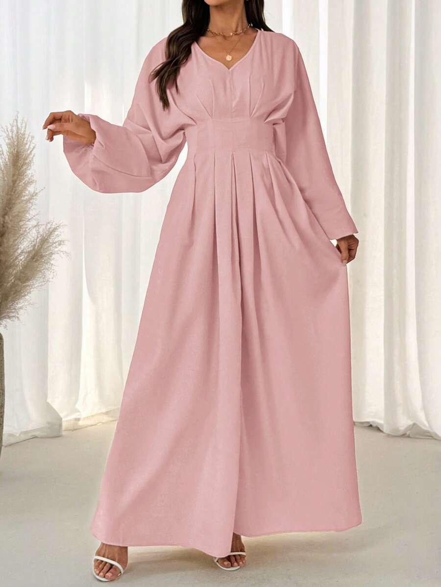 SHEIN RÓŻOWA MAXI SUKIENKA ROZKLOSZOWANA DŁUGI RĘKAW S06__XL