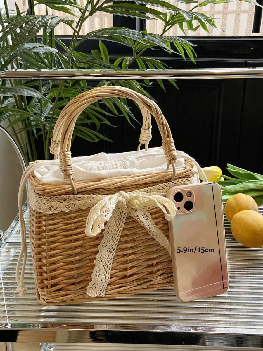 SHEIN BEŻOWY KOSZYK KOKARDA S07__23X13X16