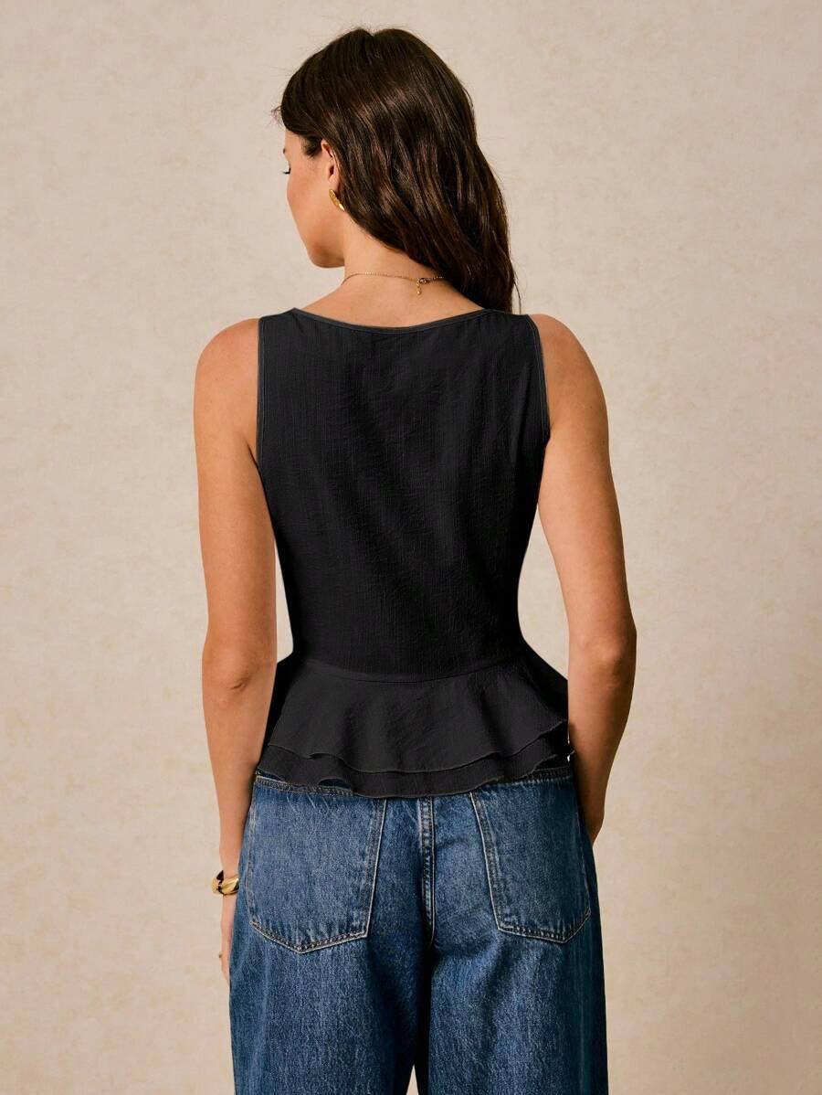SHEIN CZARNY TOP WIĄZANIE S06__L