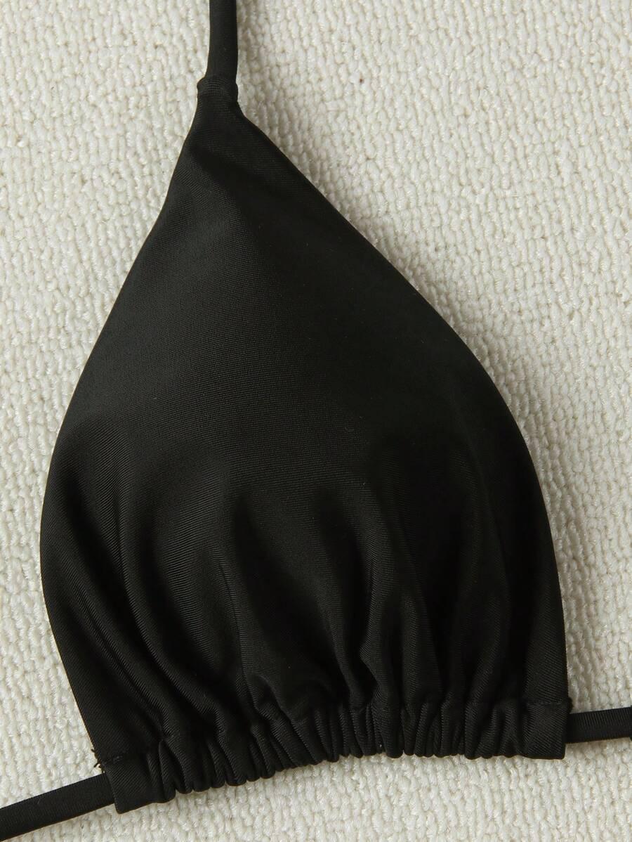 SHEIN CZARNY STRÓJ KĄPIELOWY DWUCZĘŚCIOWY OZDOBA WIĄZANIE S09__S