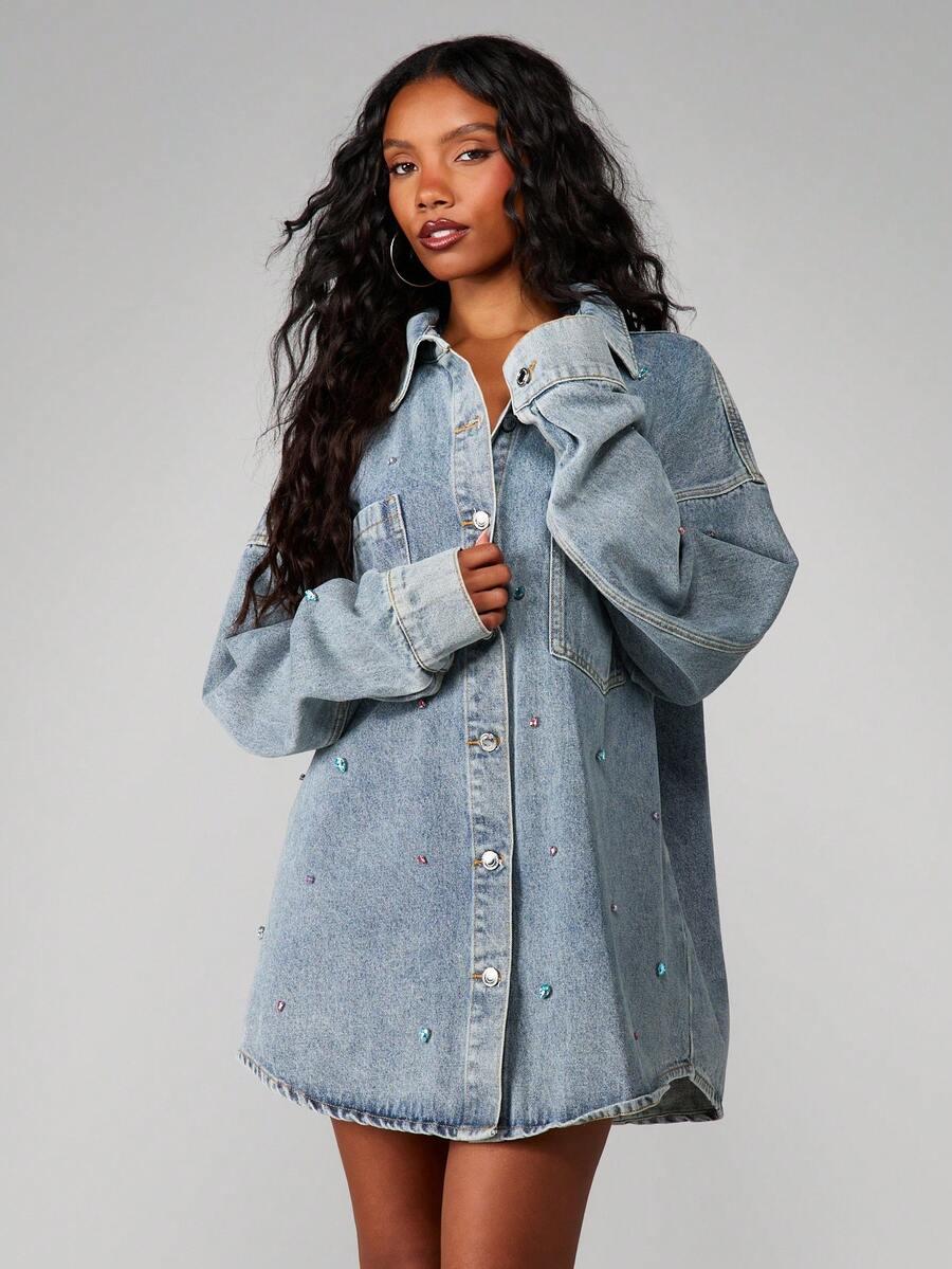 MISSGUIDED KOSZULA JEANS GUZIKI ZDOBIENIE S06__M