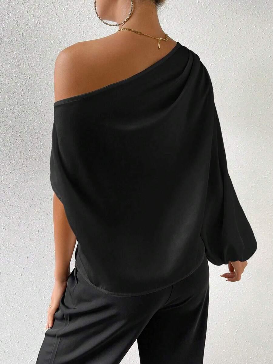 SHEIN CZARNA BLUZKA NA JEDNO RAMIĘ S06__XL