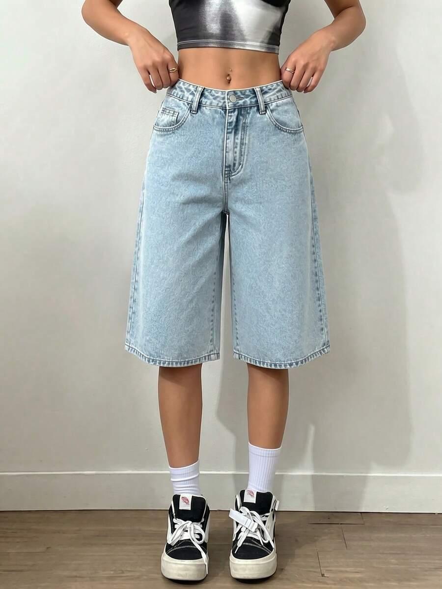 SHEIN LUŹNE SZEROKIE SPODENKI JEANS HAFT S09__L