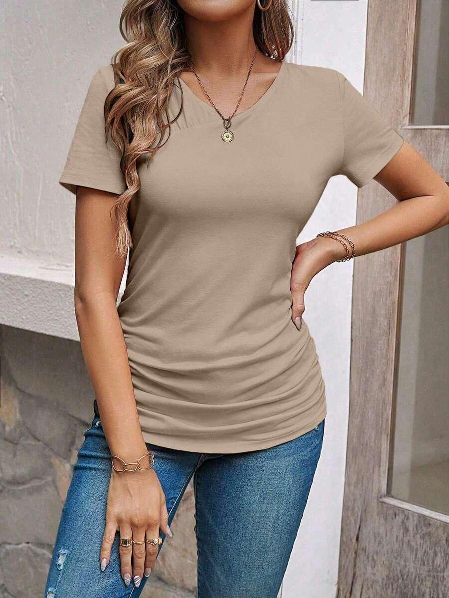 EMERY ROSE BEŻOWA BLUZKA MARSZCZENIE S09__L