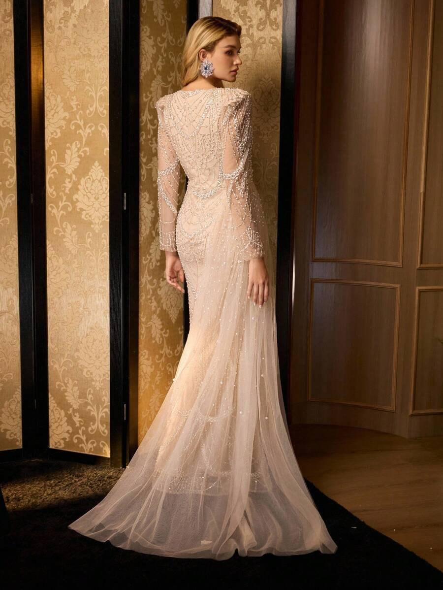 SHEIN BEŻOWA MAXI SUKIENKA S06__L