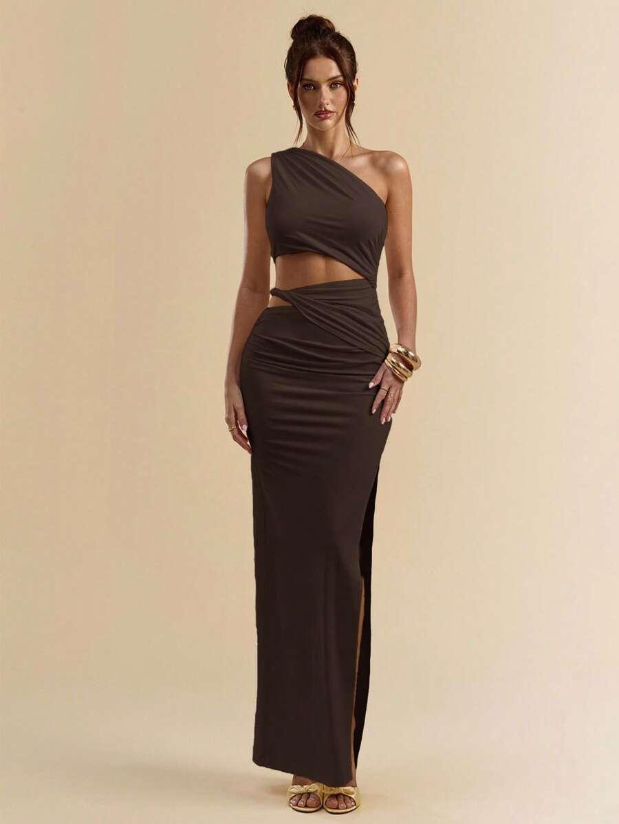 SHEIN BRĄZOWA MAXI SUKIENKA S06__XS