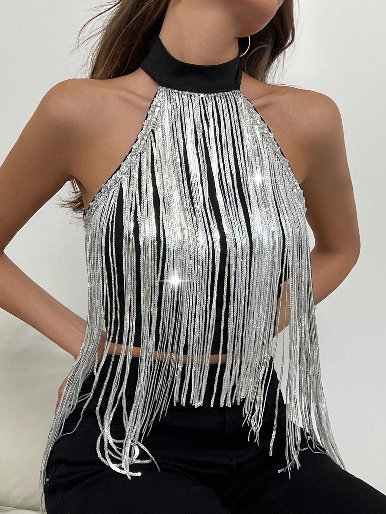 SHEIN TOP ZDOBIENIE STÓJKA S06__L