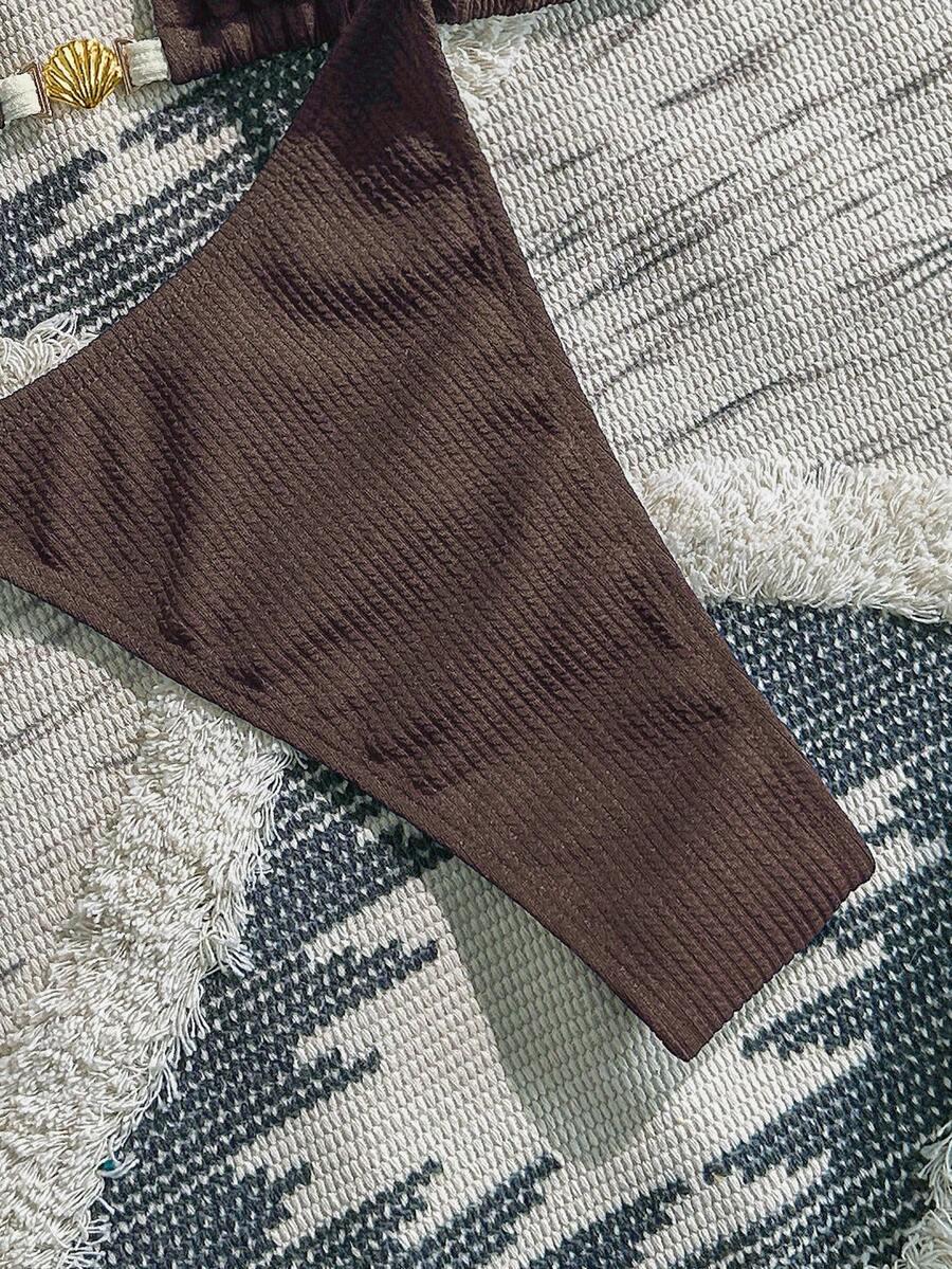 SHEIN BRĄZOWY DWUCZĘŚCIOWY STRÓJ KĄPIELOWY S09__S