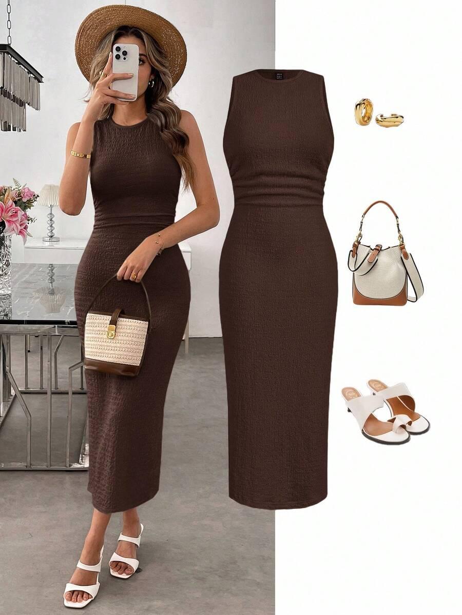 SHEIN BRĄZOWA SUKIENKA TEKSTURA S06__50