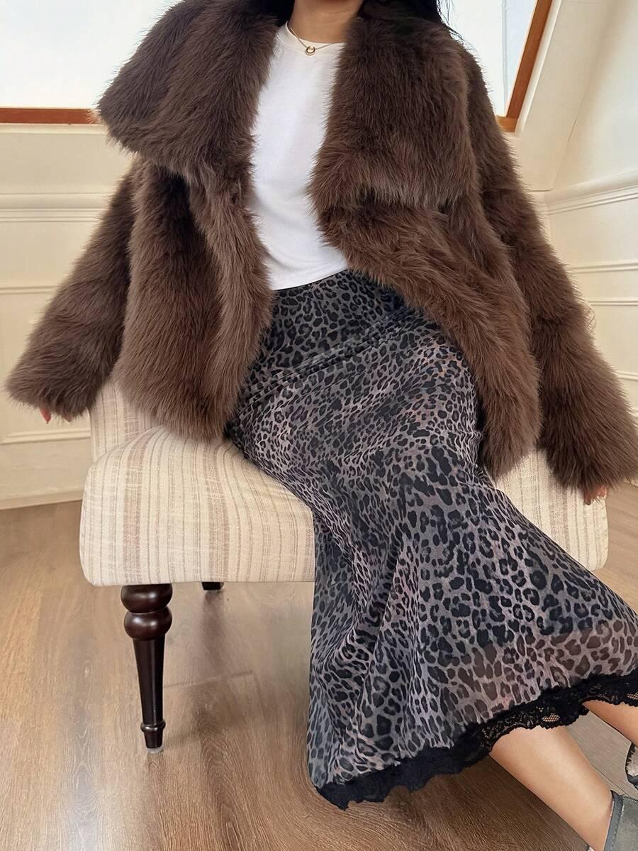 SHEIN BRĄZOWE SZTUCZNE FUTRO W01__XS