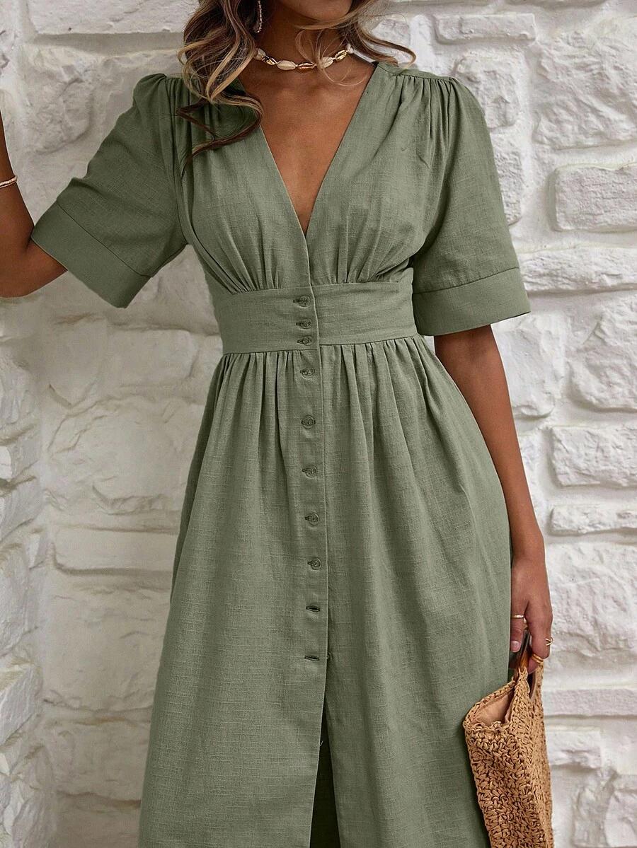 SHEIN ZIELONA MAXI SUKIENKA GUZIKI S06__46