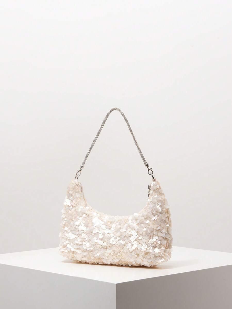 SHEIN KREMOWA TOREBKA CEKINY S07__26X13