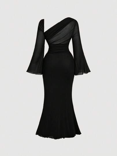 SHEIN CZARNA MAXI SUKIENKA DŁUGIE RĘKAWY S06__50