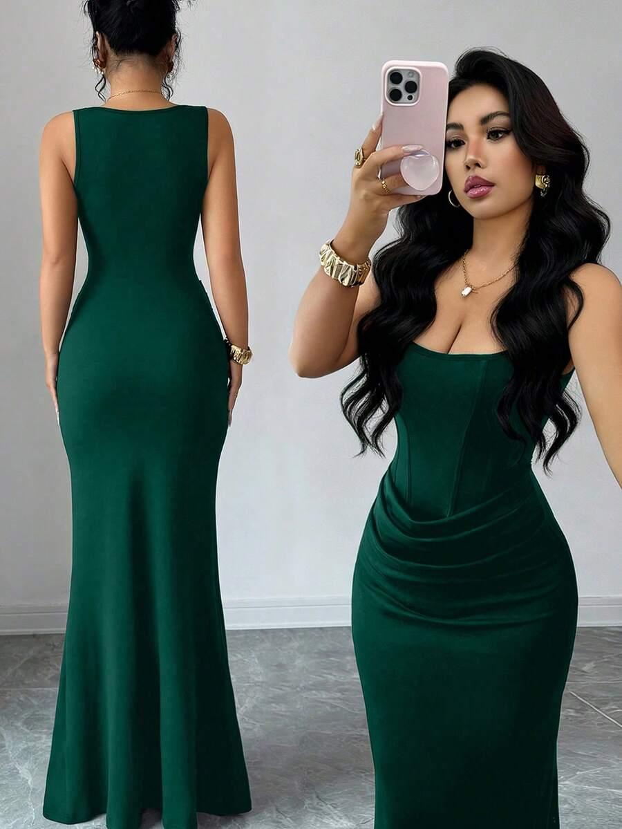 SHEIN ZIELONA GORSETOWA MAXI SUKIENKA S09__XXS