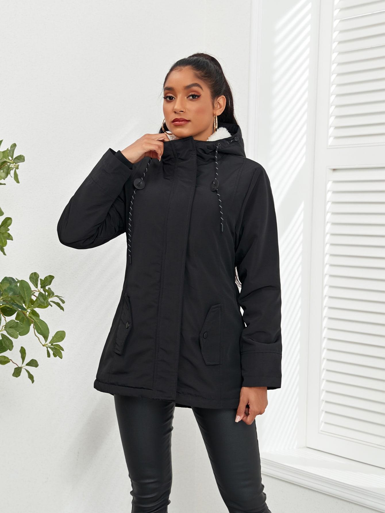 SHEIN CZARNA KURTKA KAPTUR ZAMEK W01__L
