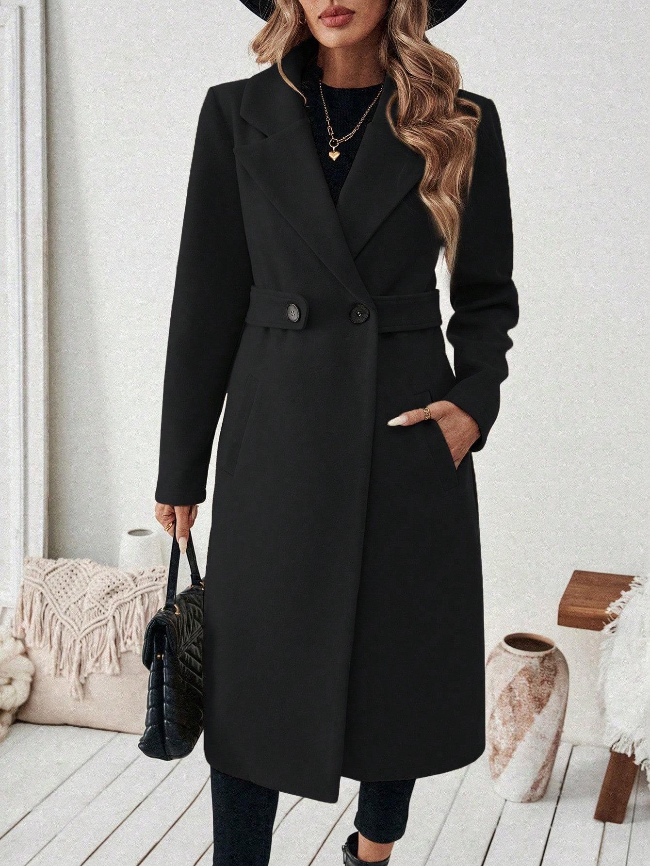 SHEIN CZARNY KLASYCZNY PŁASZCZ W01__L