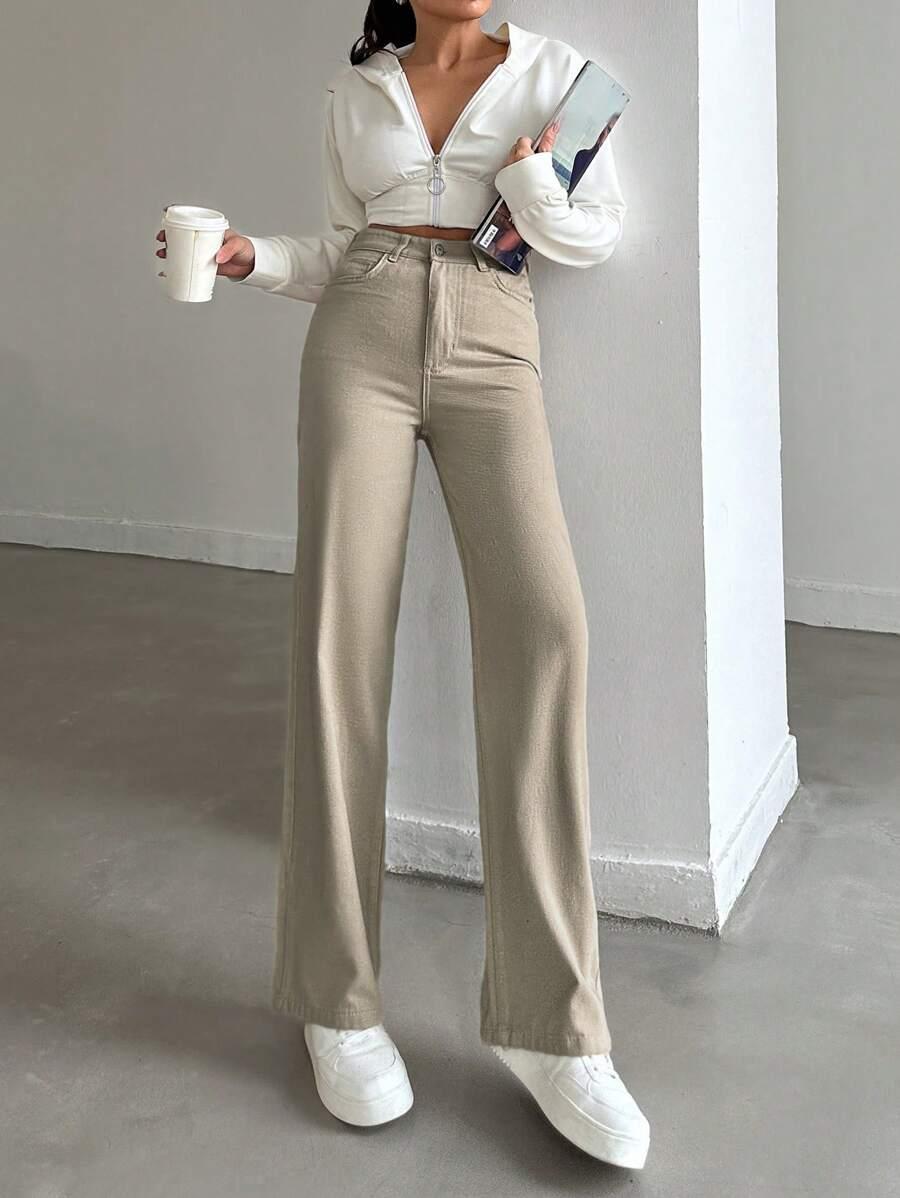 SHEIN BEŻOWE SPODNIE JEANS S06__XS
