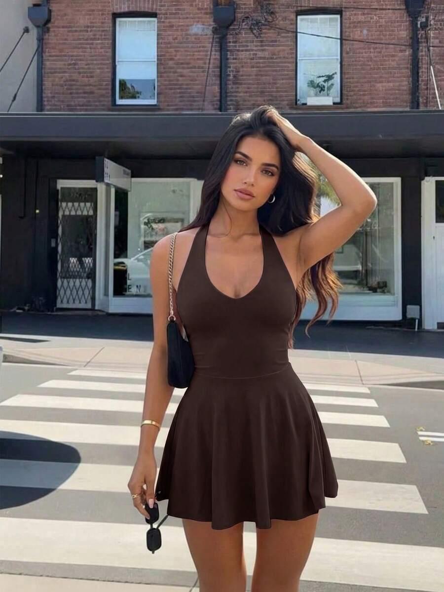 SHEIN BRĄZOWY KOMBINEZON BEZ RĘKAWÓW S06__S