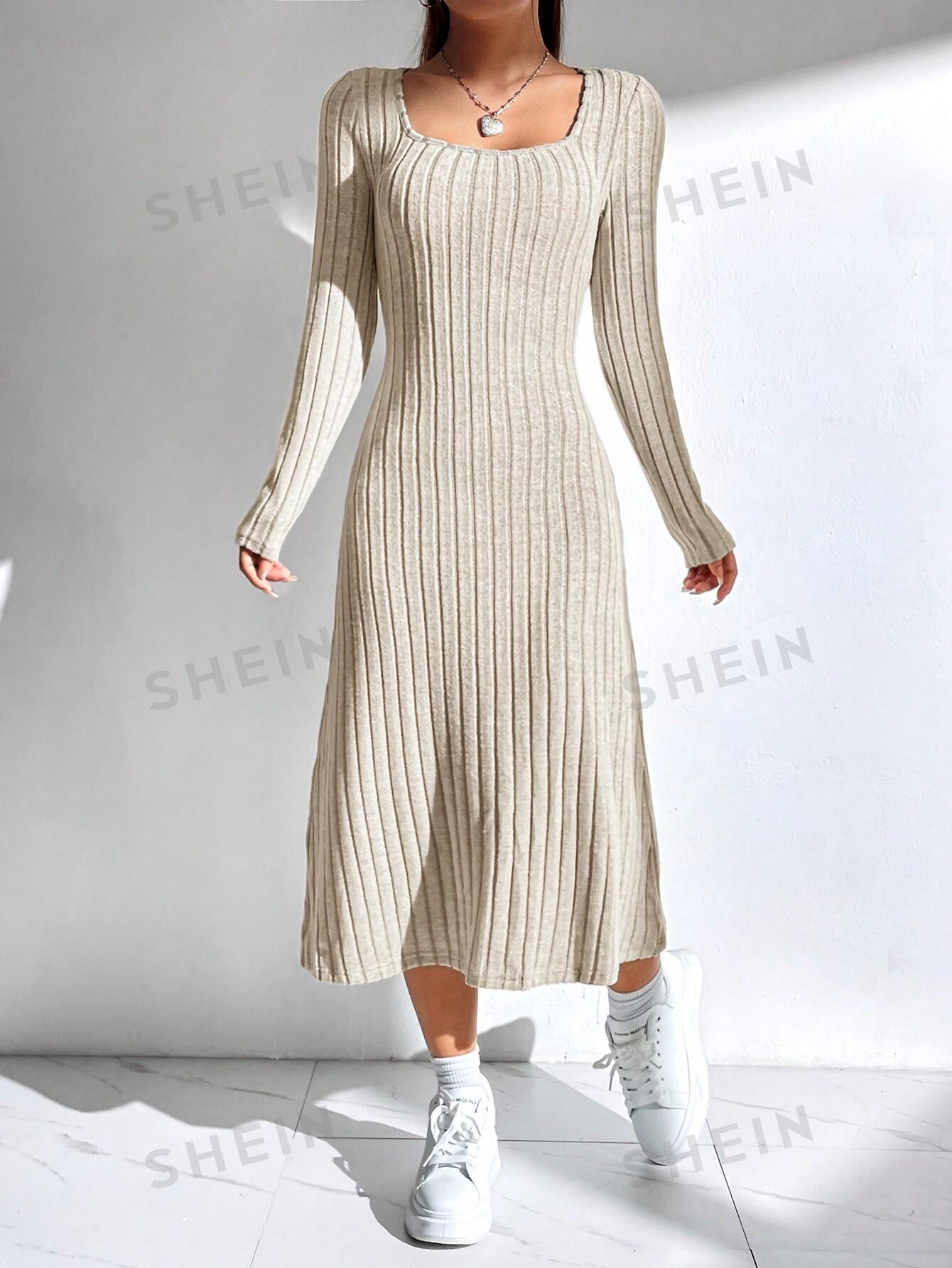 SHEIN PRĄŻKOWANA SUKIENKA DŁUGI RĘKAW S06__XS