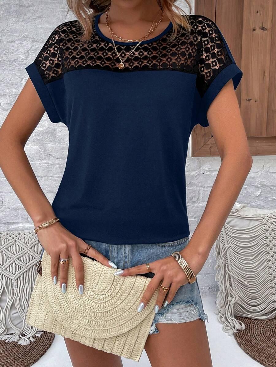 SHEIN GRANATOWA BLUZKA KORONKA S06__M