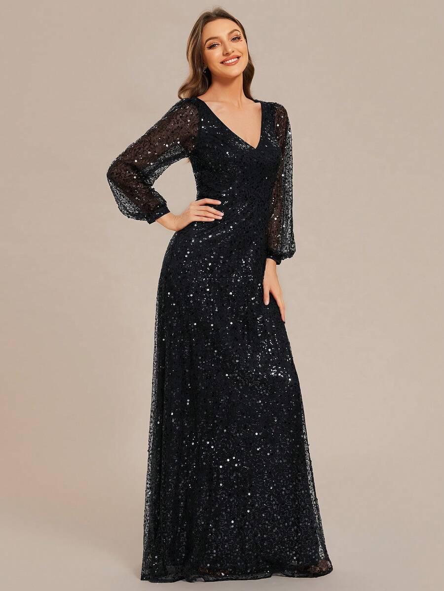EVER PRETTY CZARNA MAXI SUKIENKA CEKINY PK01__M