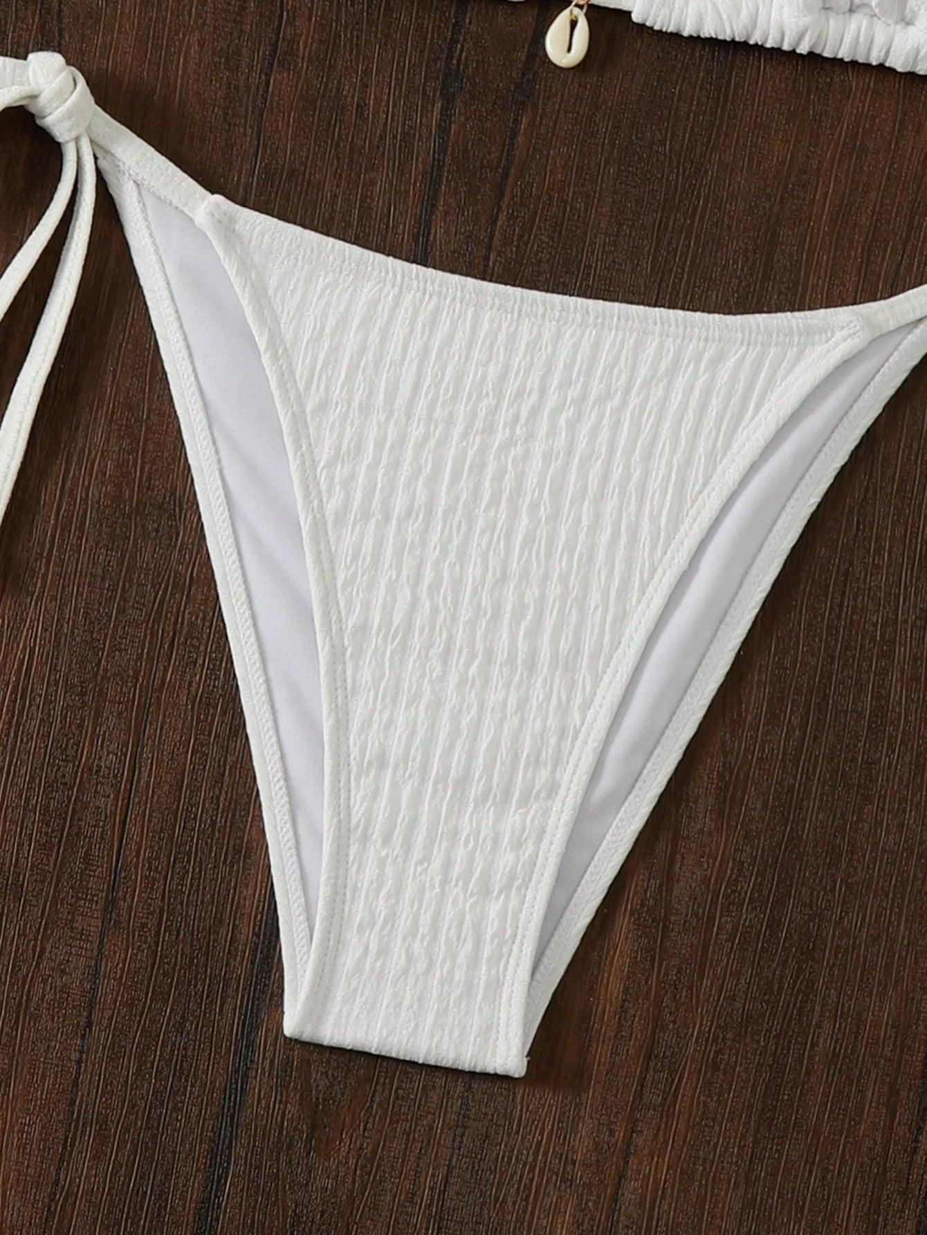 SHEIN BIAŁY DWUCZĘŚCIOWY STRÓJ KĄPIELOWY TEKSTURA S09__XS