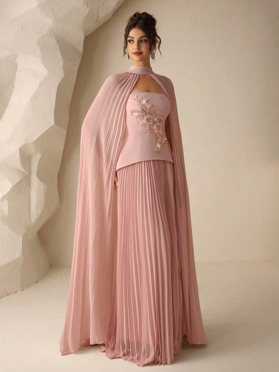 SHEIN RÓŻOWA MAXI SUKIENKA ZDOBIENIE S06__S