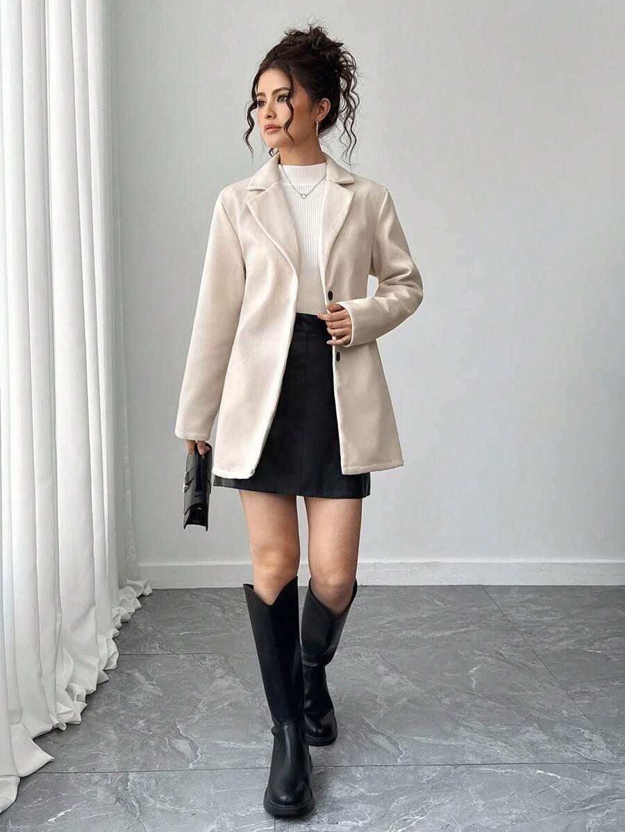 SHEIN BEŻOWY KLASYCZNY PŁASZCZ W01__158-162