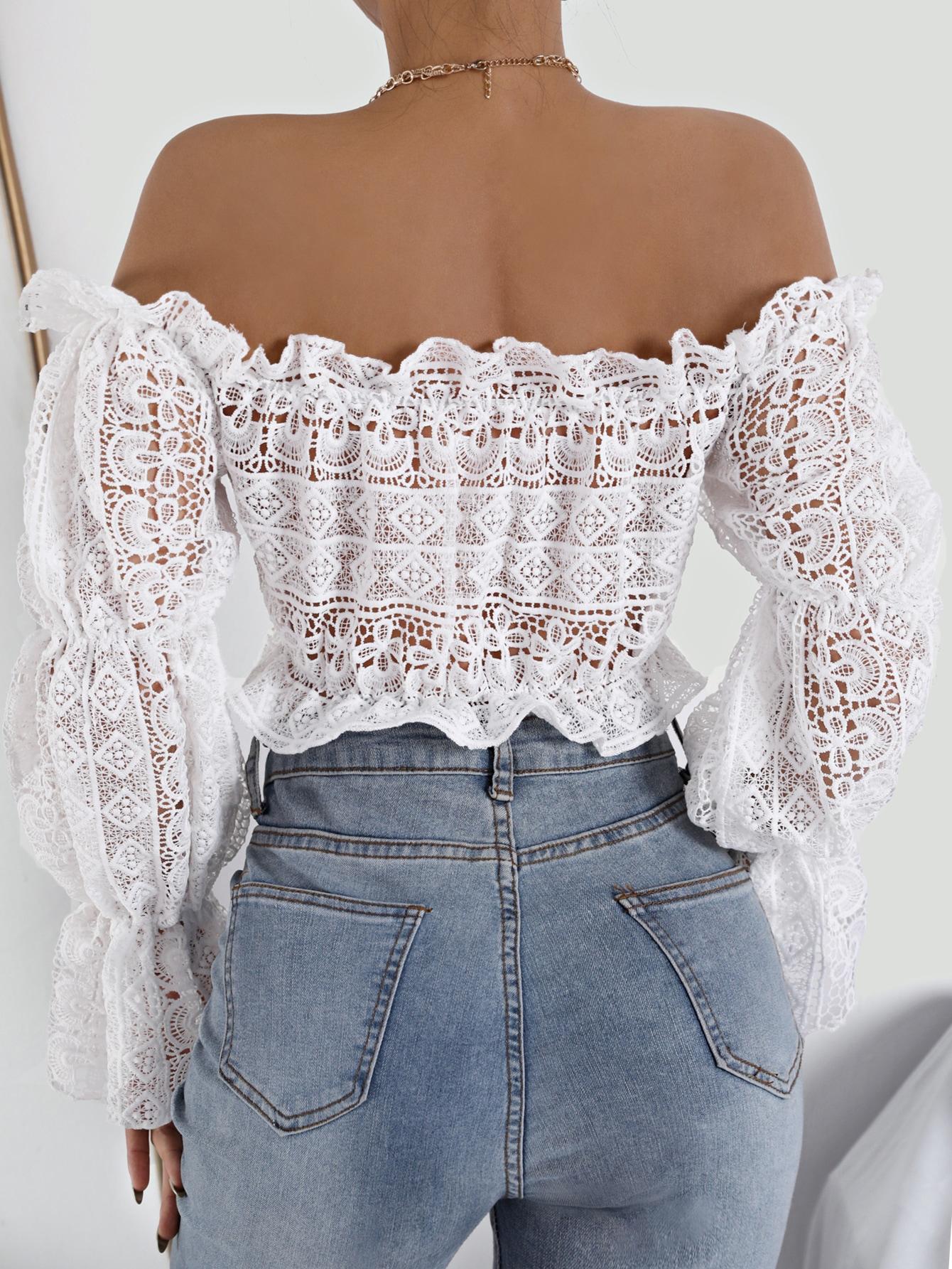 SHEIN BIAŁY KORONKOWY CROP TOP S06__XS