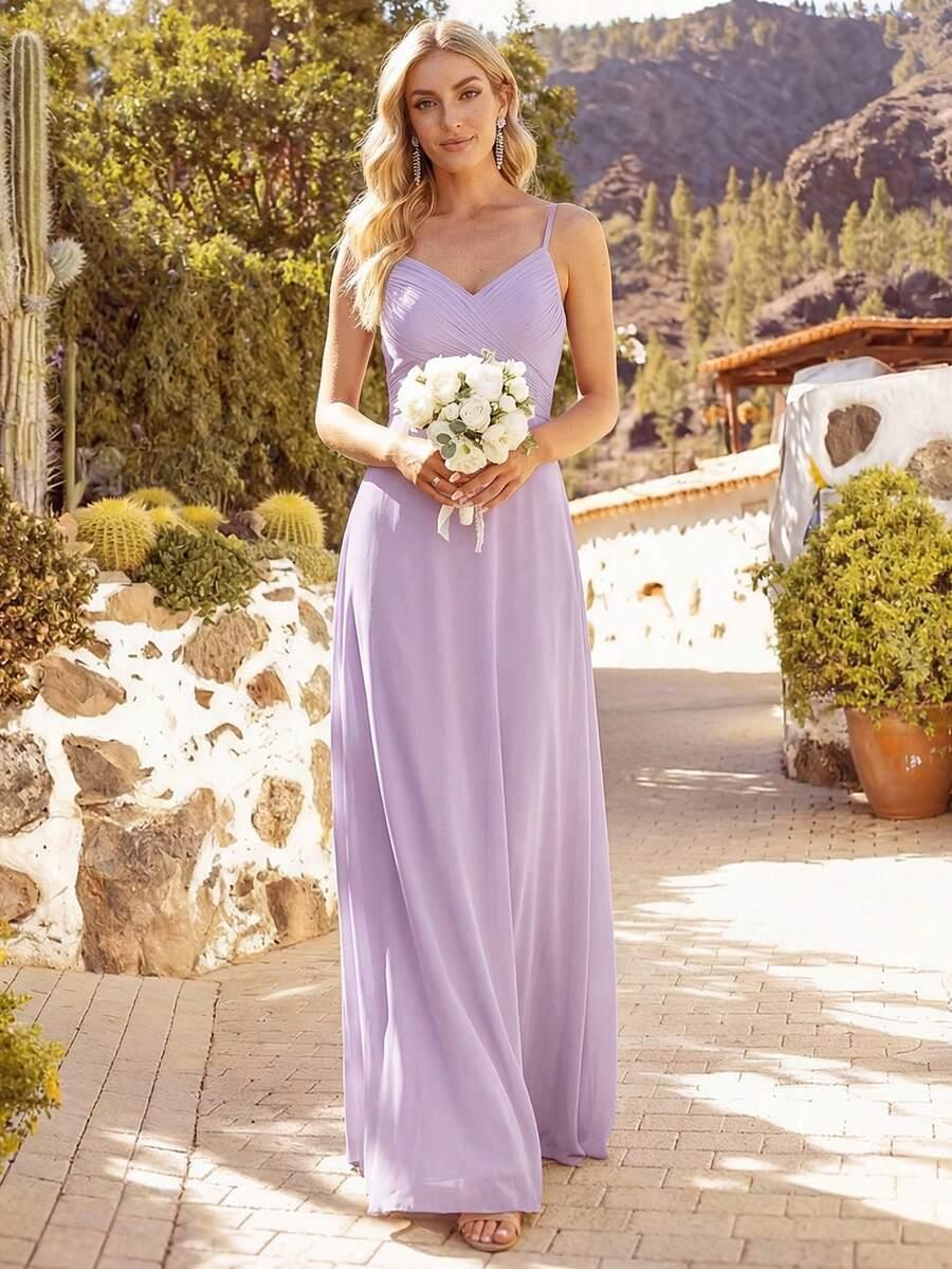 EVER PRETTY FIOLETOWA MAXI SUKIENKA NA RAMIĄCZKACH PK01__L