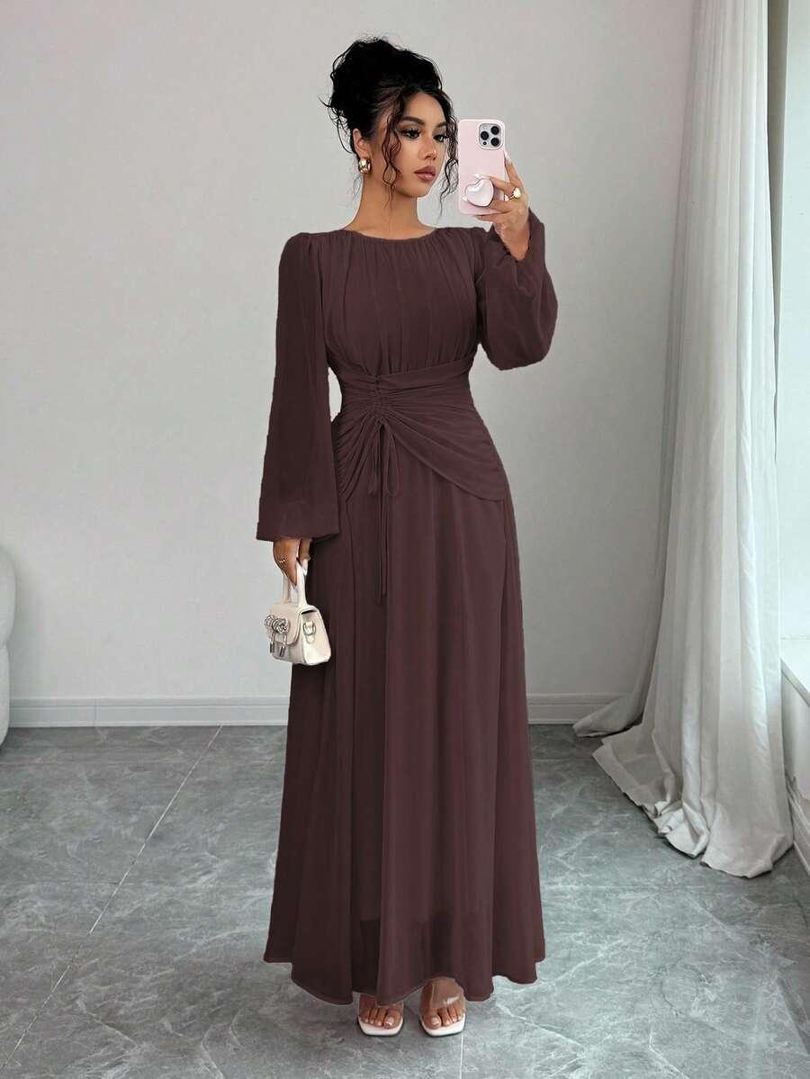SHEIN BRĄZOWA MAXI SUKIENKA S06__M