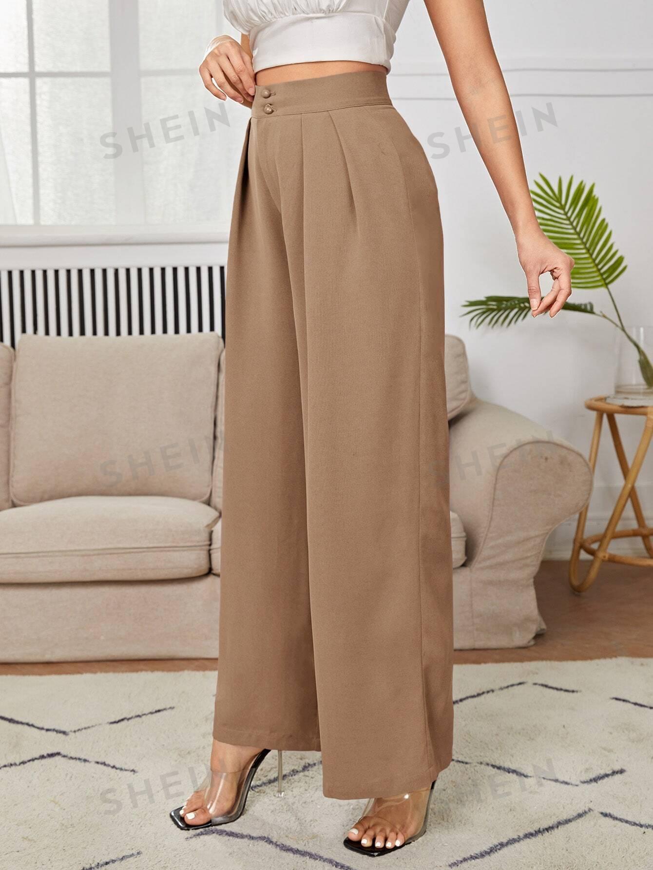 SHEIN BRĄZOWE SPODNIE SZEROKA NOGAWKA S06__XXS