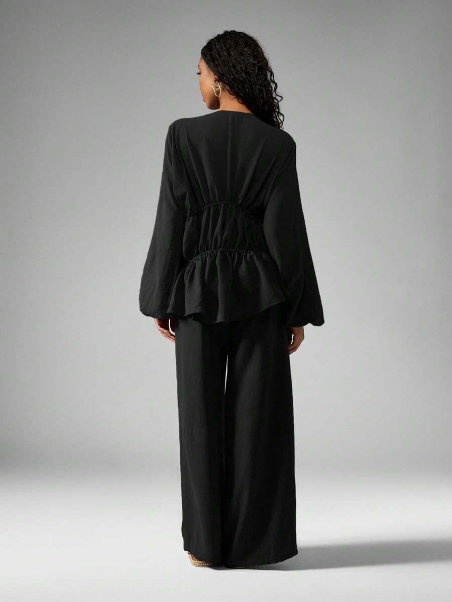 SHEIN CZARNE LUŹNE SPODNIE S06__M
