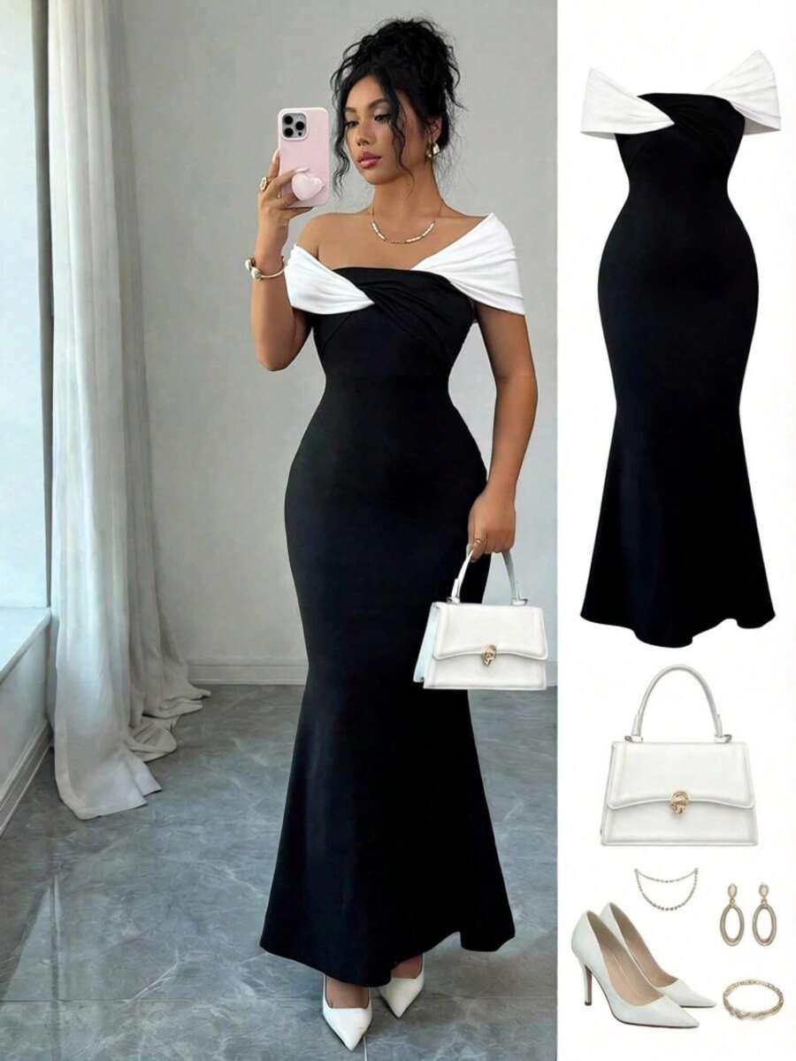 ELENZGA CZARNA MAXI SUKIENKA KONTRAST S06__S