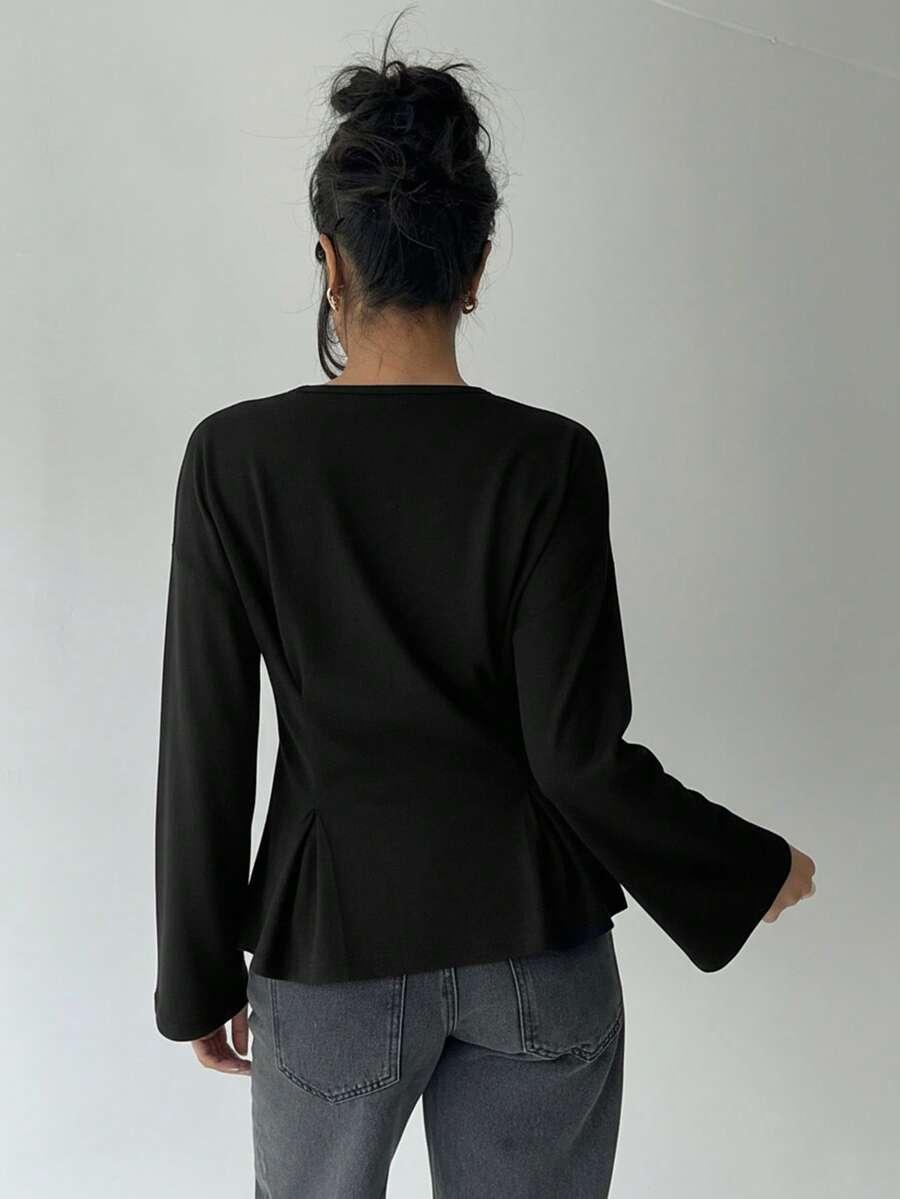 SHEIN CZARNA BLUZKA Z DŁUGIM RĘKAWEM S06__XS