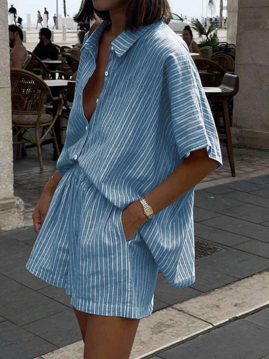 SHEIN KOSZULA SPODENKI W PASKI KOMPLET S06__48