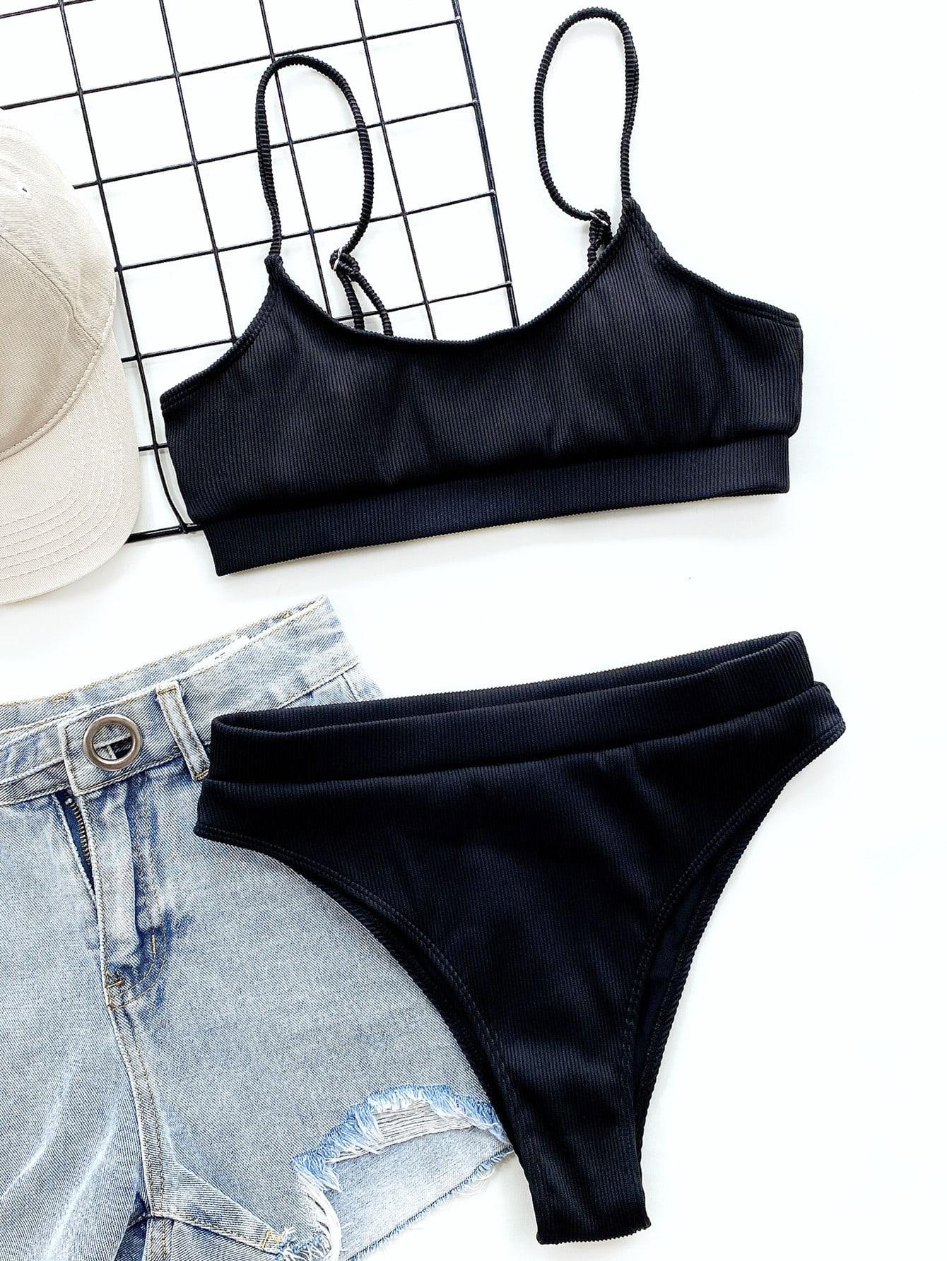 SHEIN CZARNY DWUCZĘŚCIOWY STRÓJ KĄPIELOWY S09__L