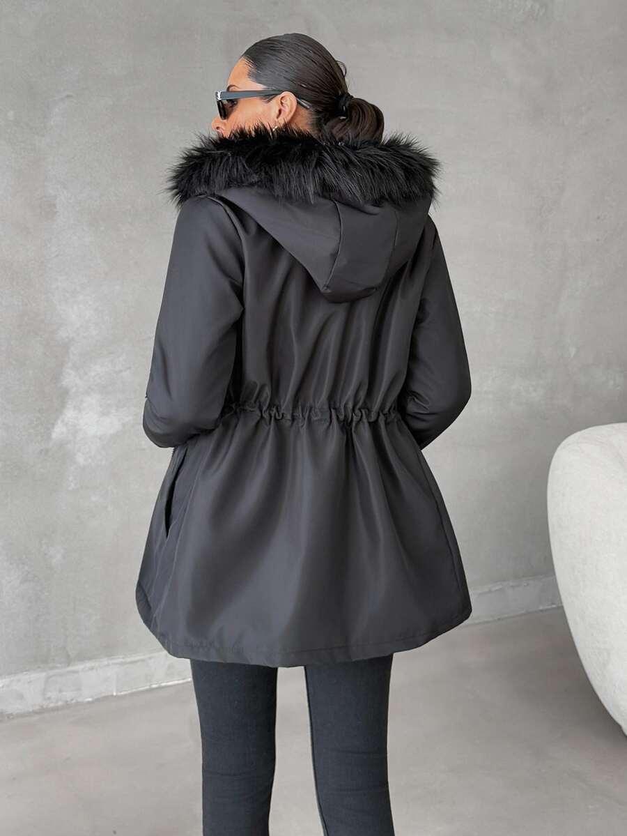 EURMUSE CZARNA KURTKA PARKA Z KAPTUREM W01__L