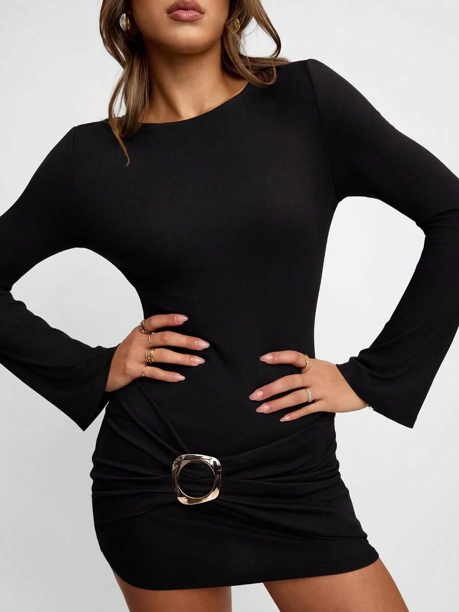 SHEIN CZARNA MINI SUKIENKA ZDOBIENIE S06__L