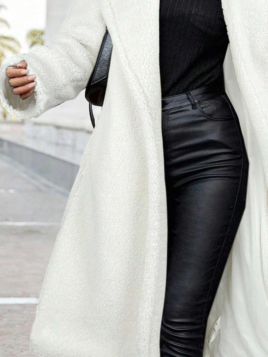 SHEIN BIAŁY PŁASZCZ KOŁNIERZ W01__M