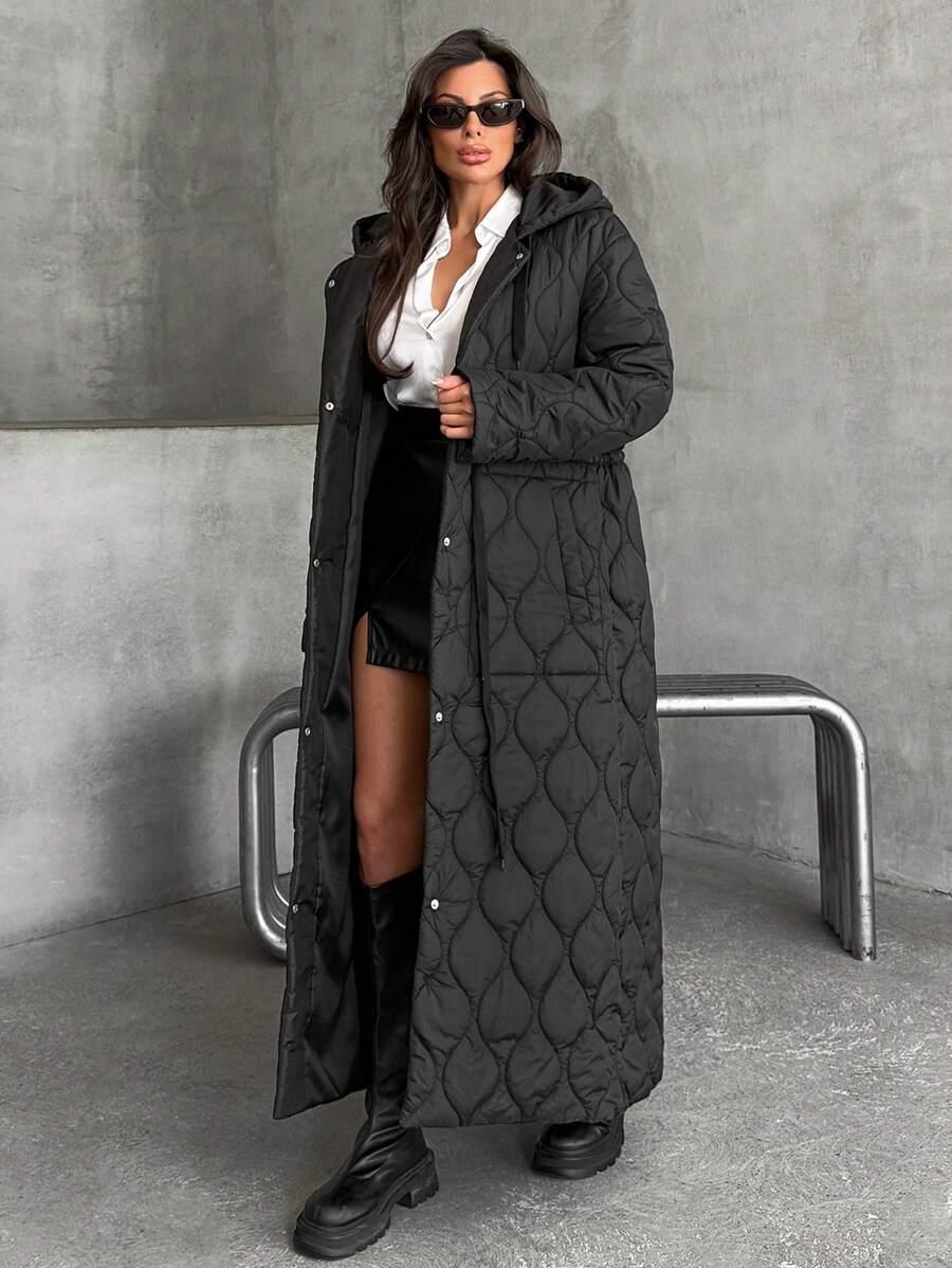 SHEIN CZARNA PIKOWANA KURTKA KAPTUR W01__L