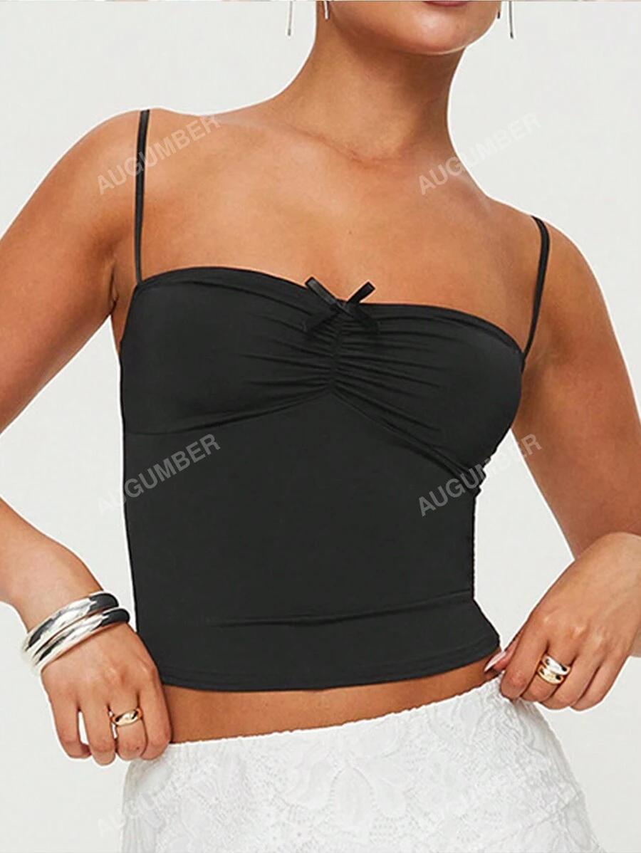 SHEIN CZARNY TOP NA RAMIĄCZKACH MARSZCZENIA S06__S
