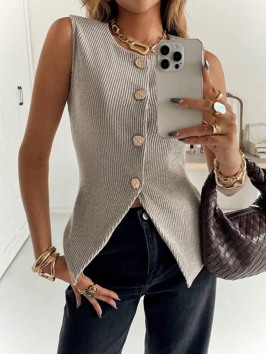 SHEIN BEŻOWA DZIANINOWA BLUZKA S09__XS
