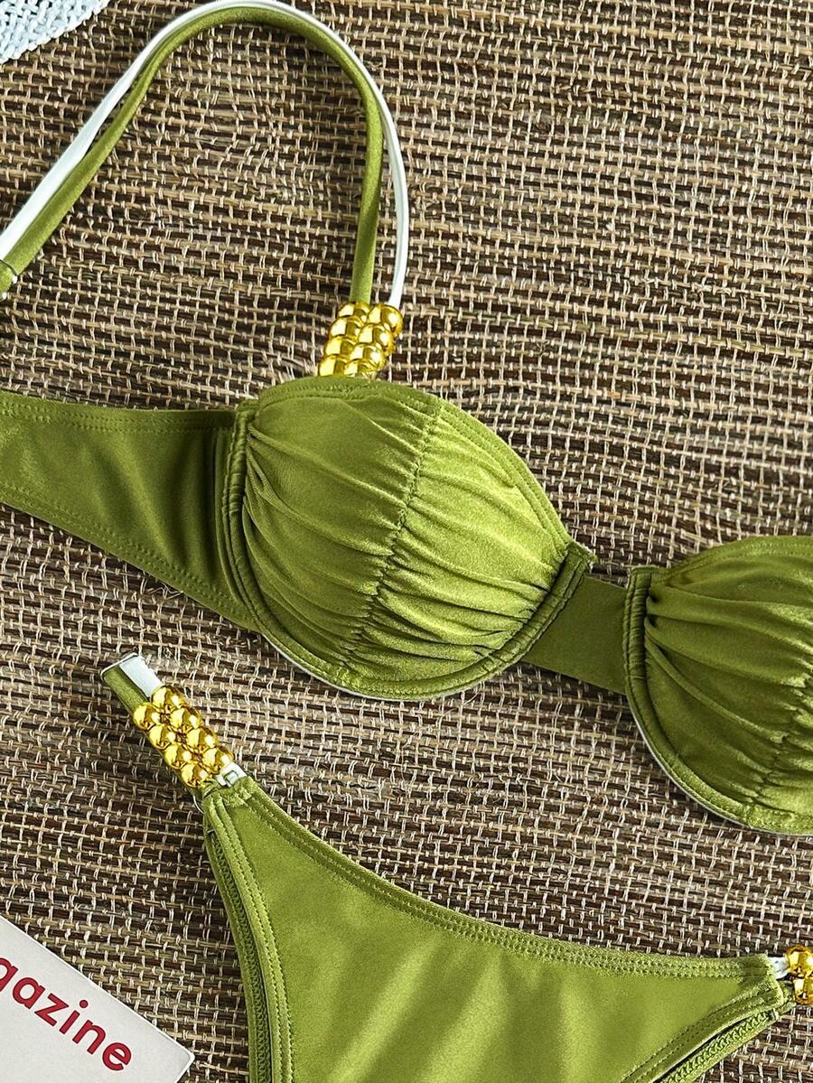 BIKINX ZIELONY DWUCZĘŚCIOWY STRÓJ KĄPIELOWY ZDOBIENIE S09__M