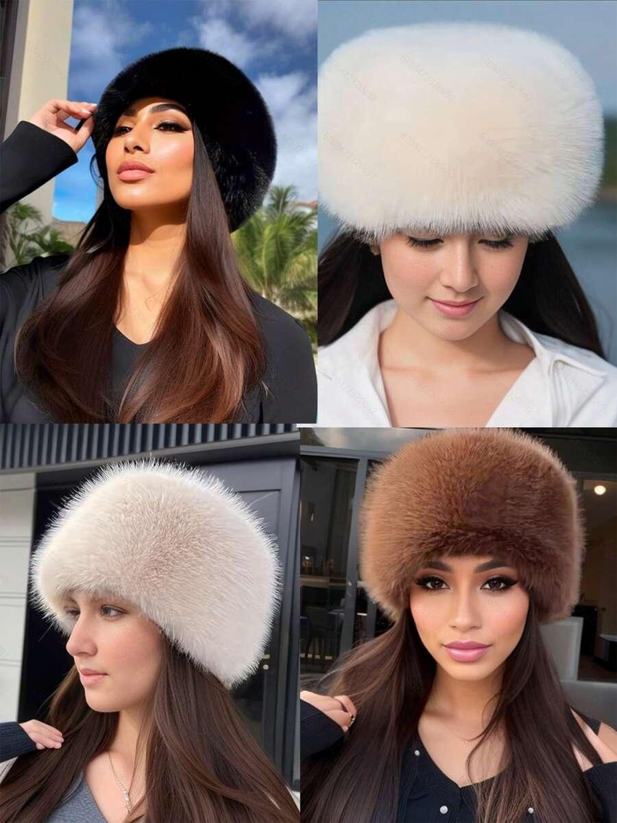 SHEIN CZARNA CZAPKA SZTUCZNE FUTRO W01__60