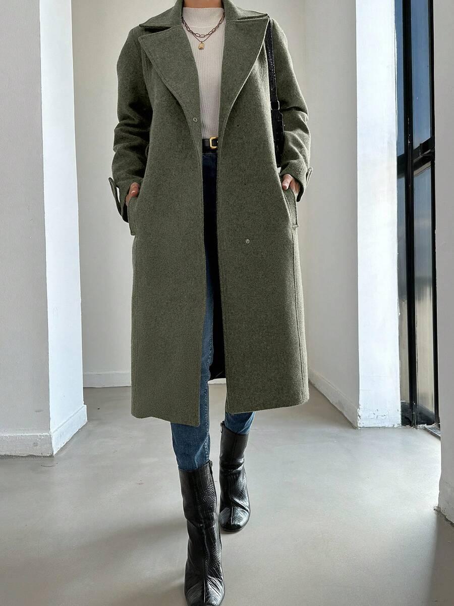 SHEIN ZIELONY KLASYCZNY PŁASZCZ W01__M