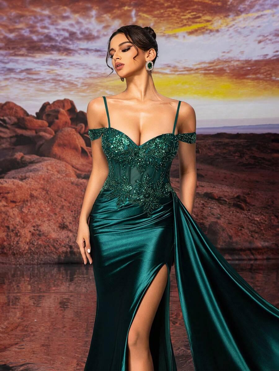 SHEIN ZIELONA MAXI SUKIENKA S06__S