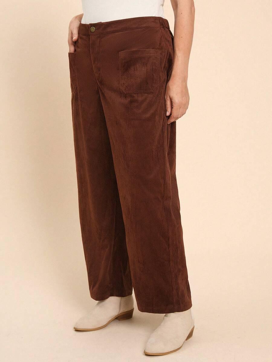 SHEIN BRĄZOWE SPODNIE SZTRUKS PK01__46
