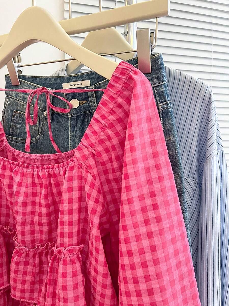SHEIN RÓŻOWA BLUZKA KRATKA S06__XL