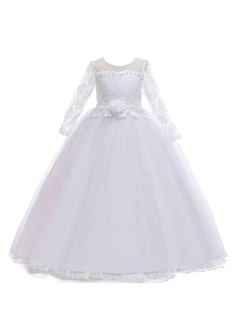 SHEIN BIAŁA MAXI SUKIENKA TIUL KORONKA S06__140